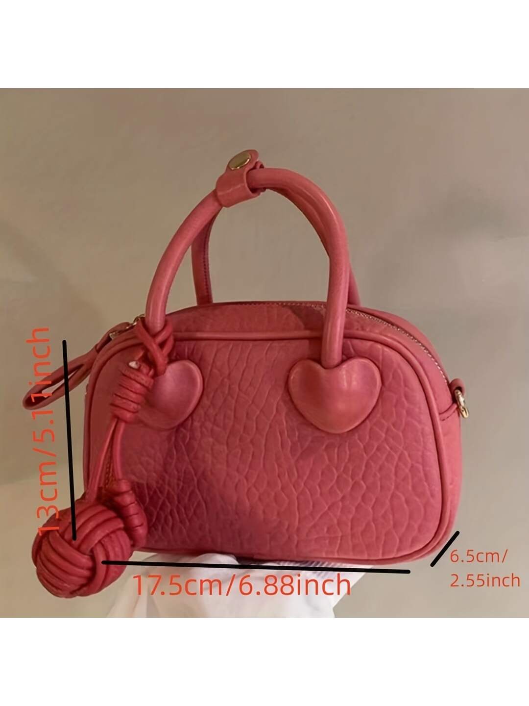Barabum Miniature Fashionable Lychee-patterned Pu Handbag With Pendant