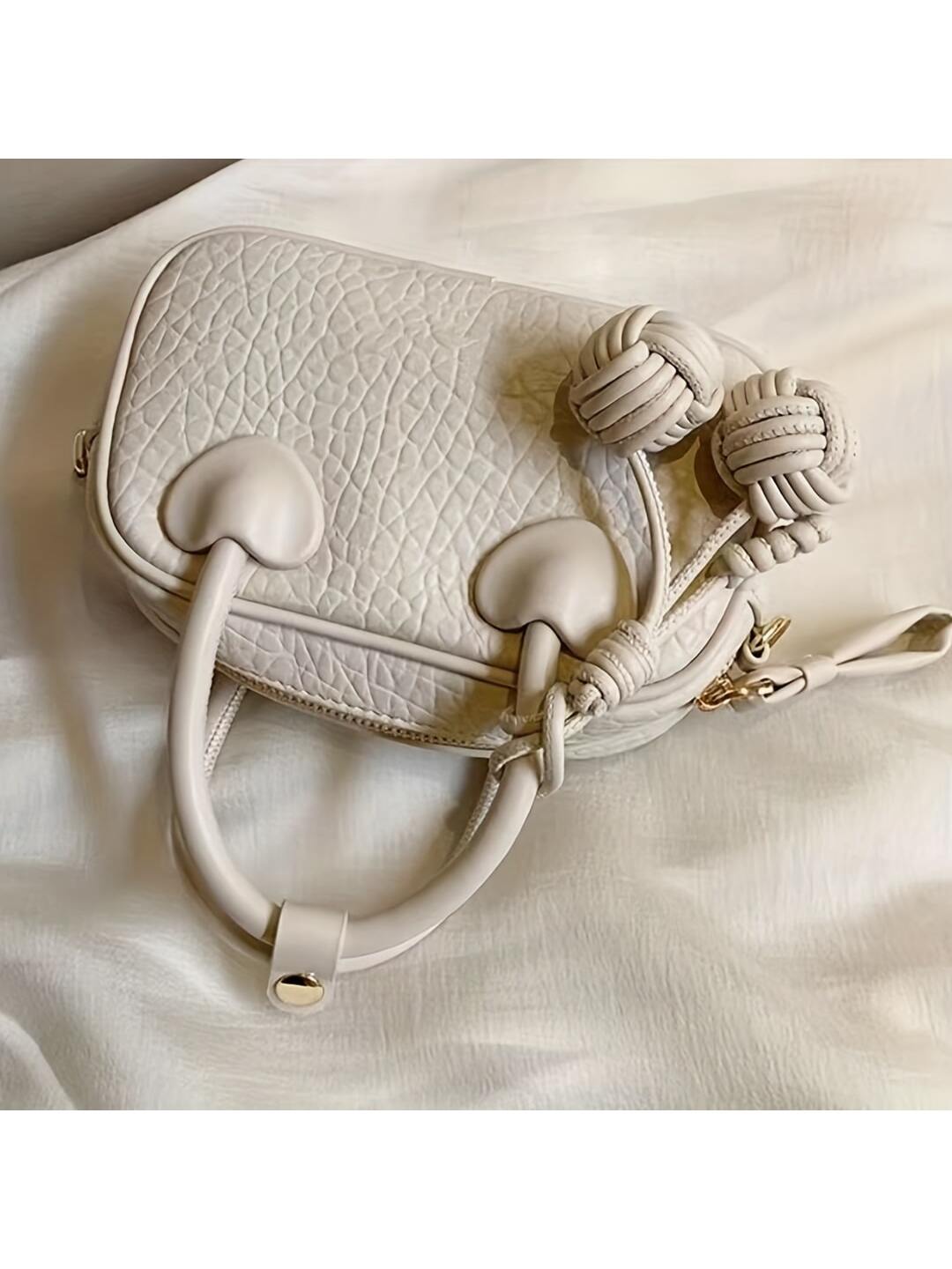 Barabum Miniature Fashionable Lychee-patterned Pu Handbag With Pendant