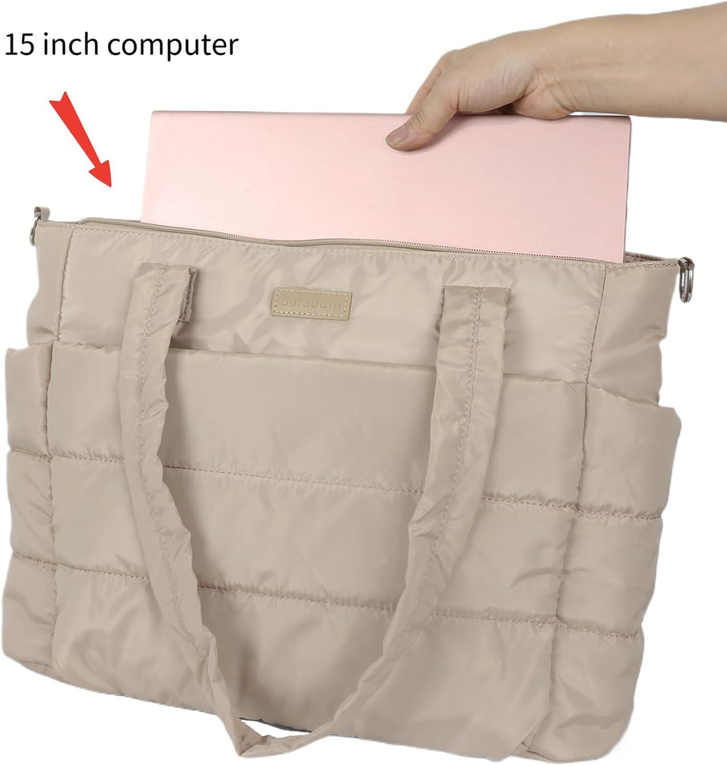 Barabum Tote Bag for Women with Long Strap, Lightweight Puffy Tote Bag with Compartments Quilted Shoulder Bag Handbag
