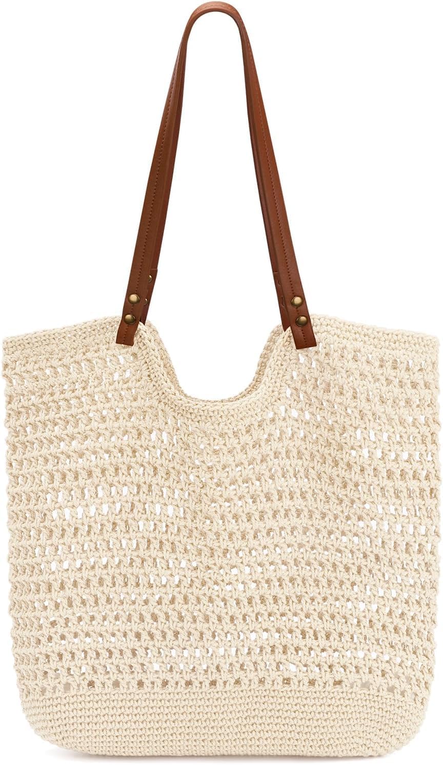 Barabum Beach Bag for Women, Mesh Tote Bag,Crochet Knitting Beach Bag for Summer Vacation
