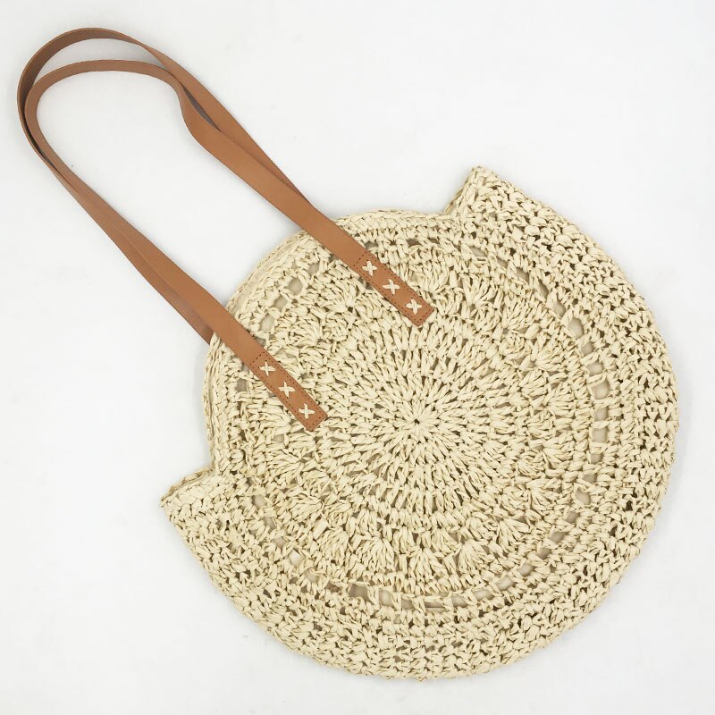 Handgewebte runde Damen-Umhängetasche, Handtasche, böhmischer Sommer-Stroh-Strandtasche, Reise-Shopping, weibliche Tragetasche, Korbtaschen