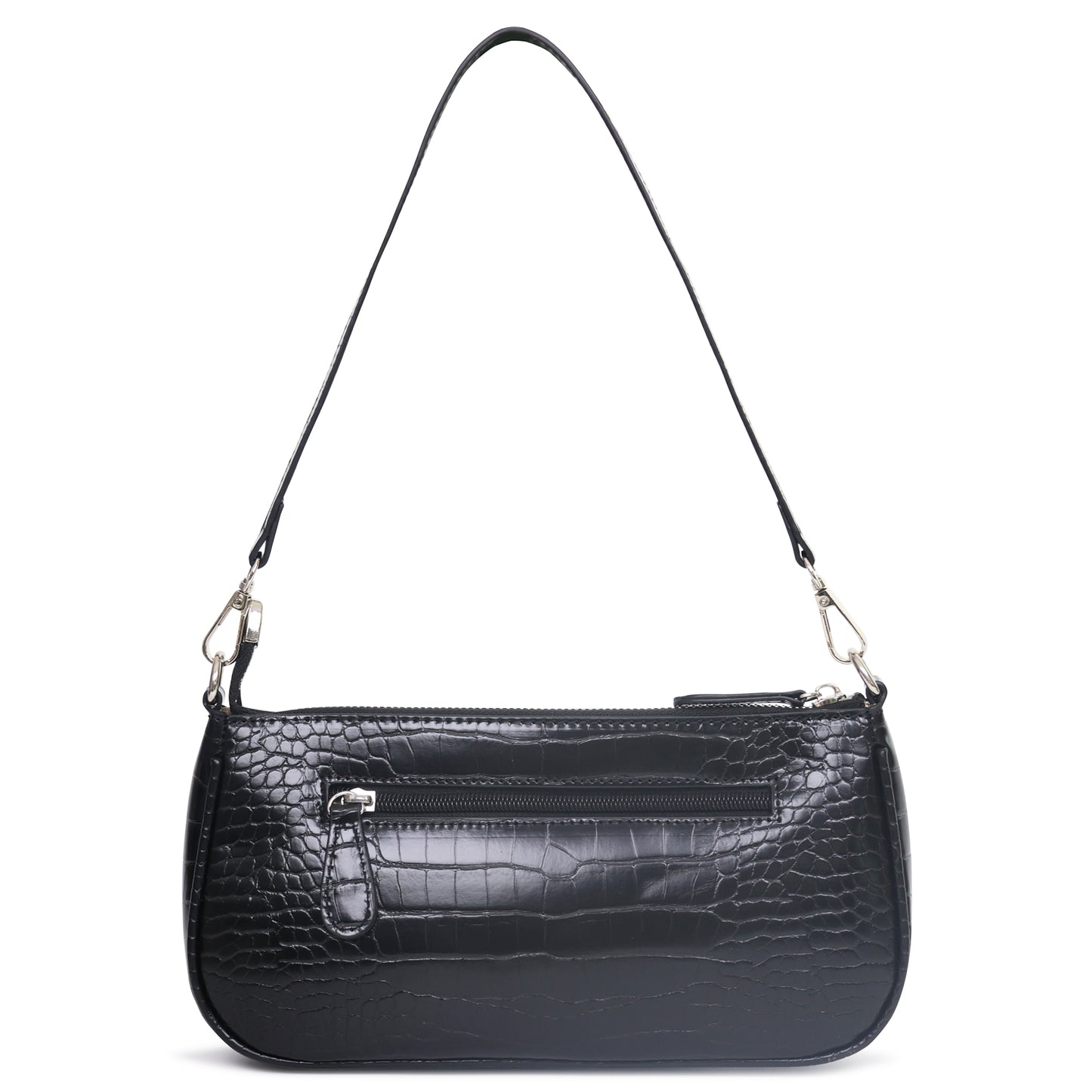 Klassische Retro-Baguette-Tasche mit Krokodilmuster und Reißverschluss