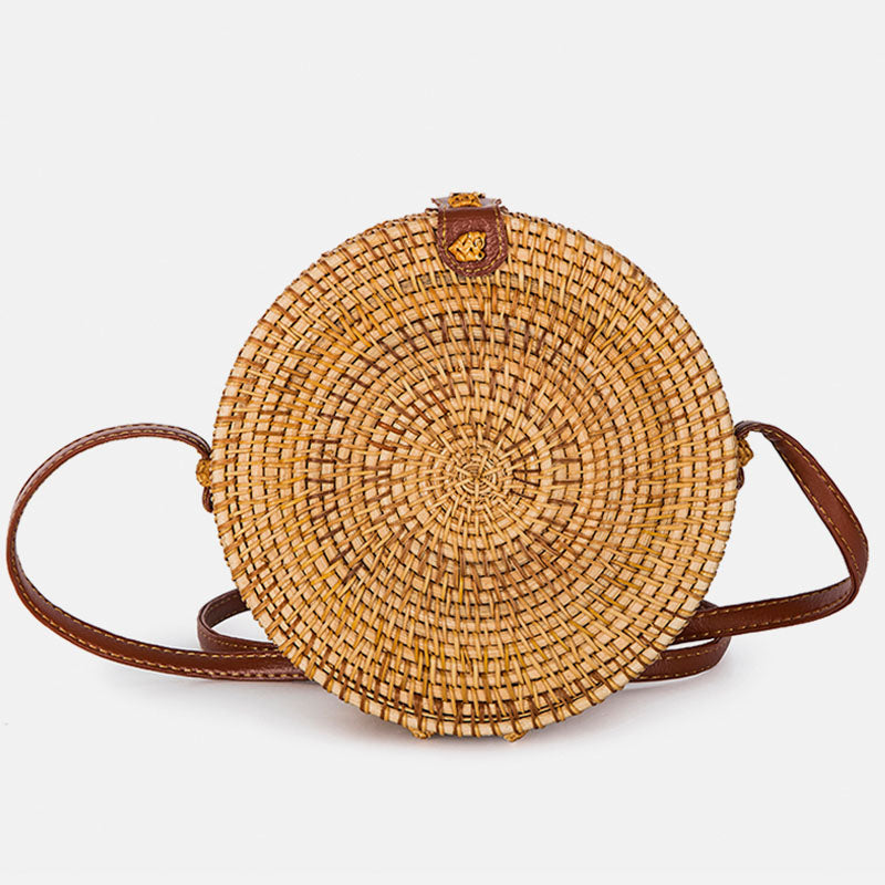 Runde Umhängetasche aus Rattan-Sommerstroh von Barabum