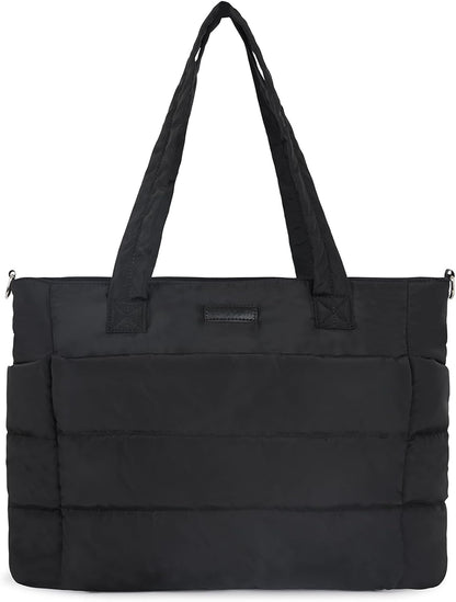Barabum Tote Bag for Women with Long Strap, Lightweight Puffy Tote Bag with Compartments Quilted Shoulder Bag Handbag
