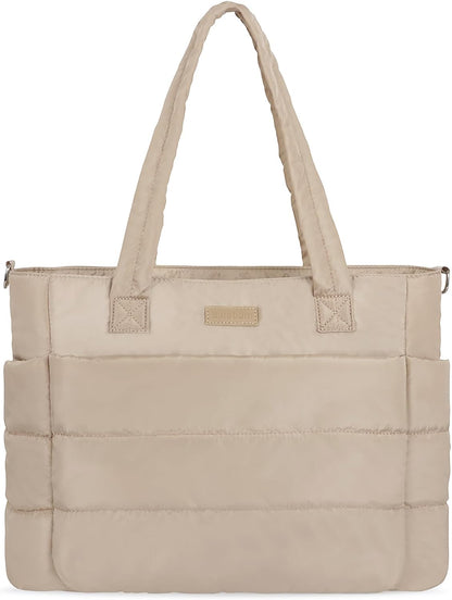 Barabum Tote Bag for Women with Long Strap, Lightweight Puffy Tote Bag with Compartments Quilted Shoulder Bag Handbag
