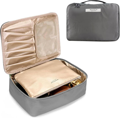 Barabum Travel Makeup Bag Cosmetic Bag Makeup Case Storage Organiser for Women & Girls,Toiletry Bag with Brushes Holder & Detachable Pouch (Blue)