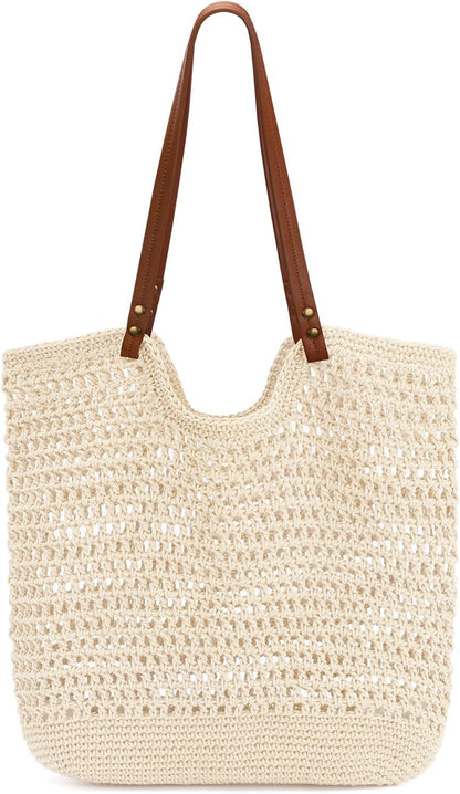 Barabum Beach Bag for Women, Mesh Tote Bag,Crochet Knitting Beach Bag for Summer Vacation
