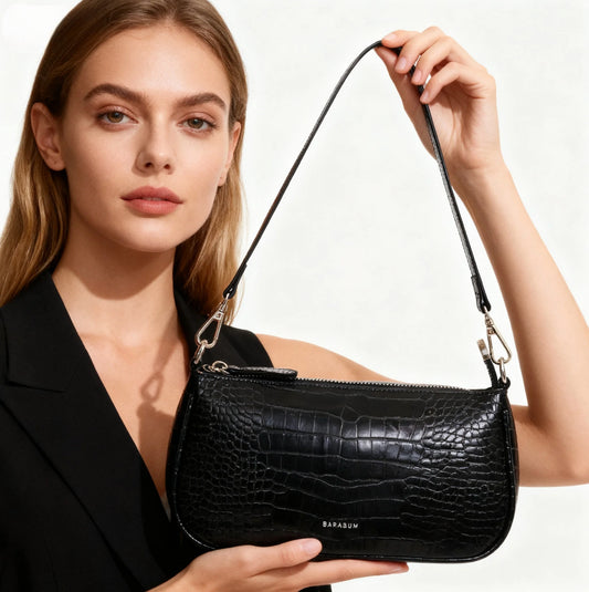 Klassische Retro-Baguette-Tasche mit Krokodilmuster und Reißverschluss 